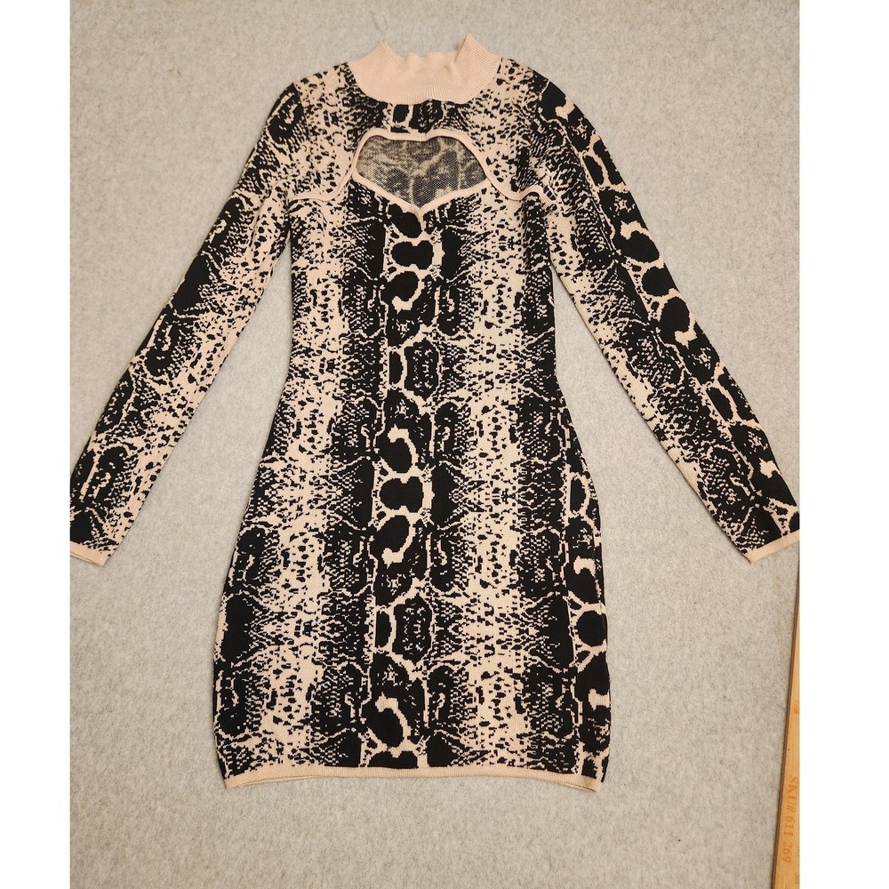 Jolie‎ & Joy Sweater Dress Womens XL Black Beige Snake Print Cutout Mock Neck